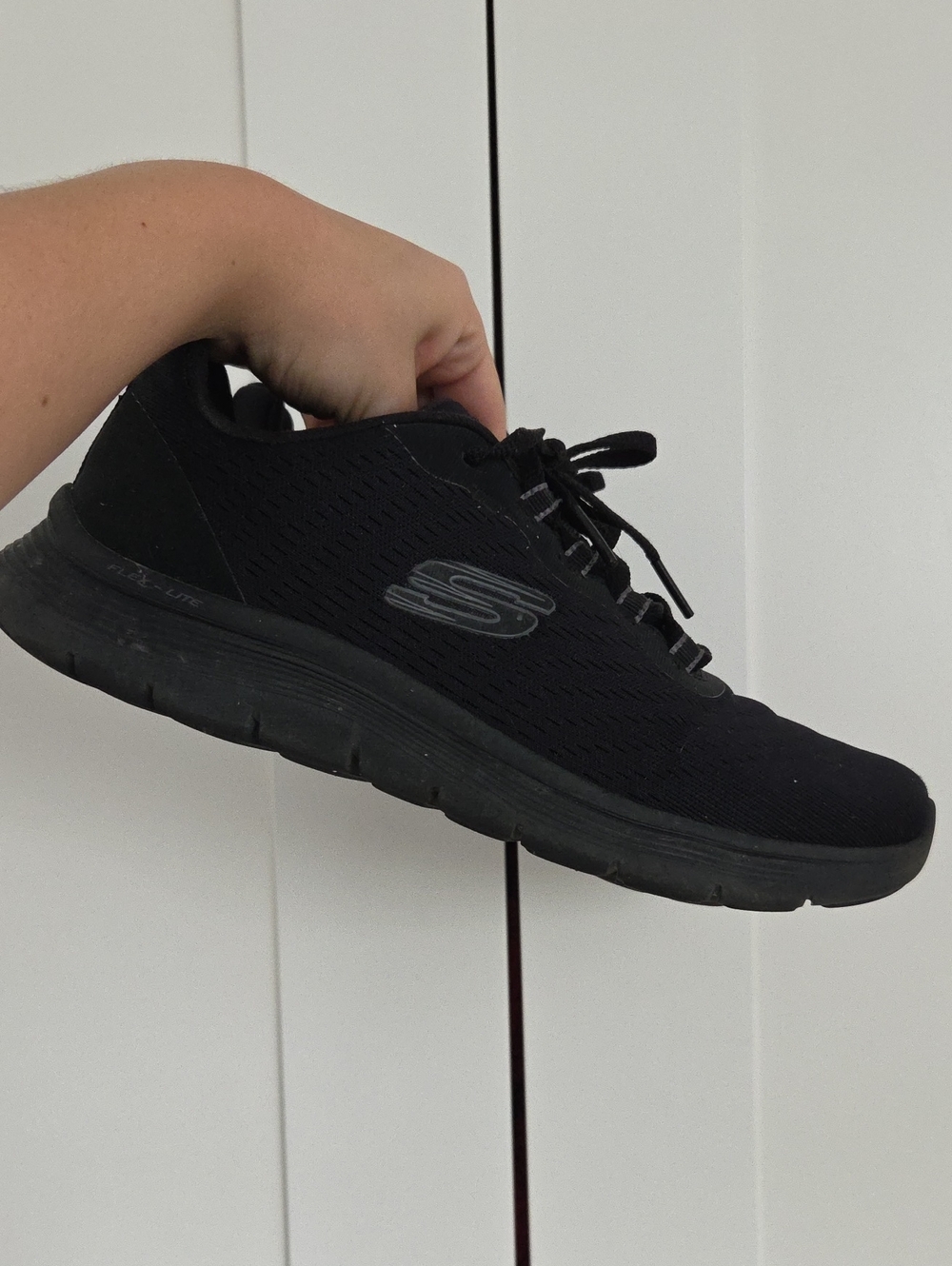 Skechers All-Black Knit Lace-Up Athletic Sneakers
